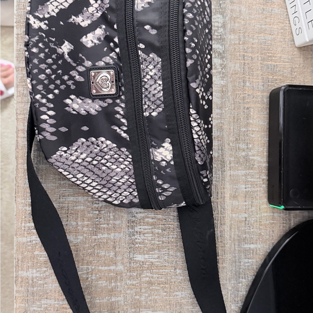 Brighton Black and Gray Snake-Print Satchel NWOT